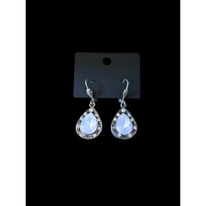 Faux silver and pink gemstone teardrop earrings